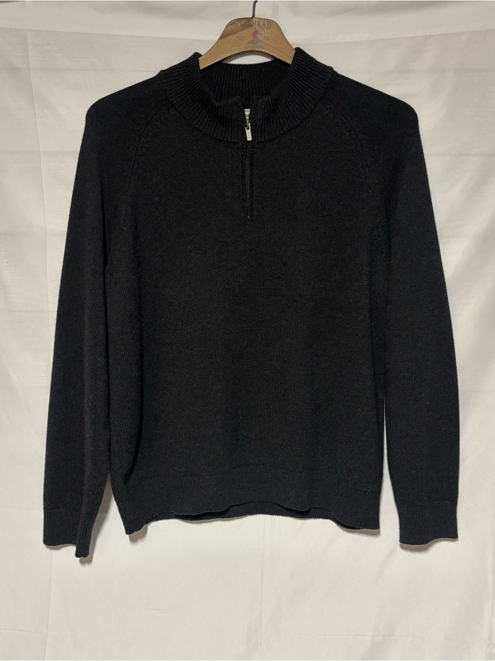 L.L. Bean Sweater Adult Men's Large Gray Cashmere Blend 1/4 Zip Mock‎ Neck